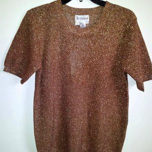 NWT Terani Couture Sport metallic gold bronze sweater top Size M Holiday top